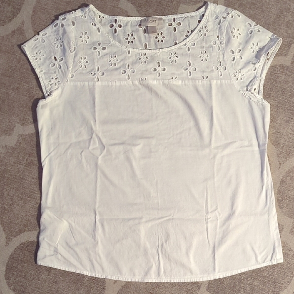 LOFT Tops - LOFT White Eyelet Floral Blouse